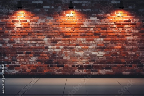 Fototapete Red brick wall background with spotlights. Generative AI