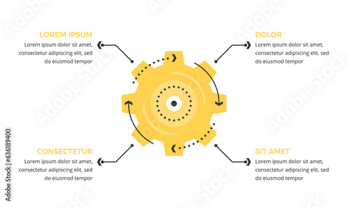 Infographic template with gear with four elements for text, vector eps10 illustration