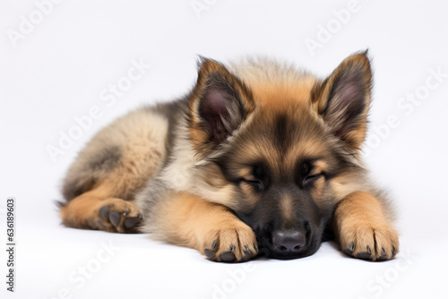 a puppy German Shepherd dog sleepy isolated on white background. 