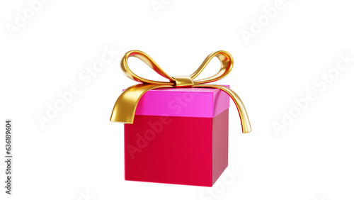 red gift box with gold ribbon 3D rendering