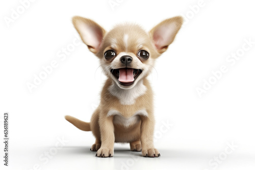 a happy Chihuahua puppy dog in front of a white background.  © NaphakStudio
