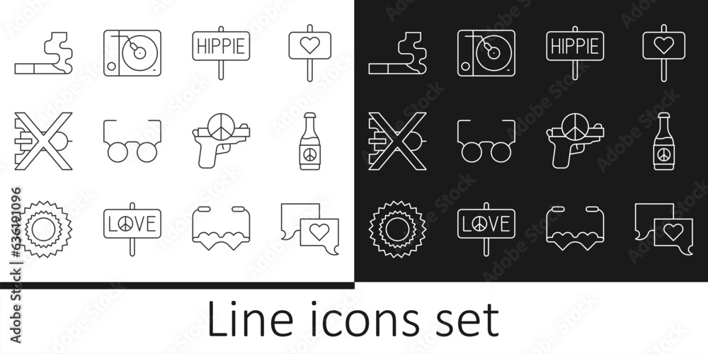 Set line Speech bubble chat, Beer bottle, Peace, Glasses, No war, Cigarette, and Vinyl player icon. Vector Set line Speech bubble chat, Beer bottle, Peace, Glasses, No war, Cigarette, and Vinyl player icon. Vector
