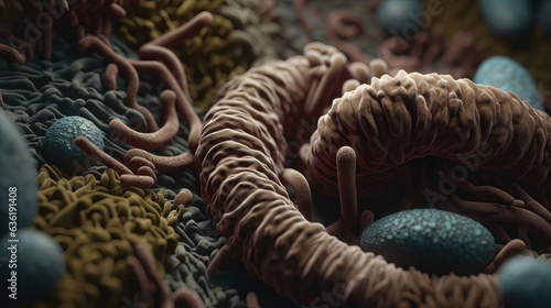 Microscopic virus cells and bacteria 3d