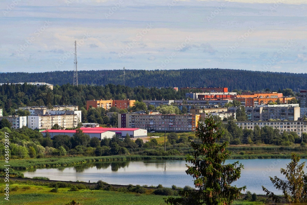View of the city of Sortavala from the park Vakkosalmi in the Republic of Karelia
