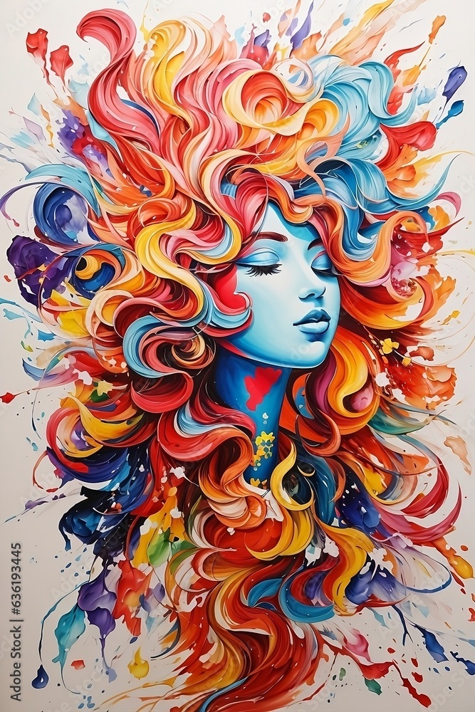 Vibrant woman's face painted in colorful paint on white background. Vibrant woman's face painted in colorful paint on white background.