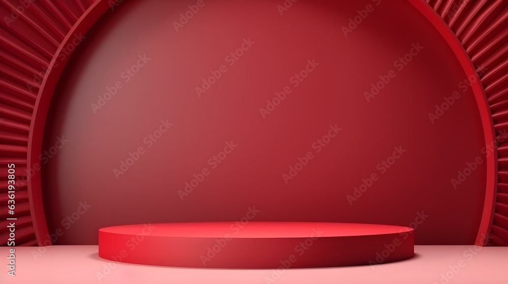 Red Room with an Empty Podium. Amazing Background for Product Presentation. Red Room with an Empty Podium. Amazing Background for Product Presentation.
