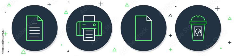 Set line Printer, Empty document, File and Coffee cup to go icon. Vector Set line Printer, Empty document, File and Coffee cup to go icon. Vector