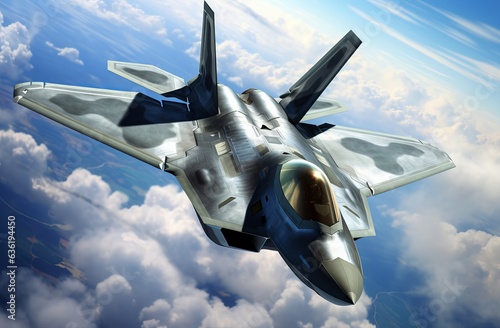 Military F 22 fighter jet flying