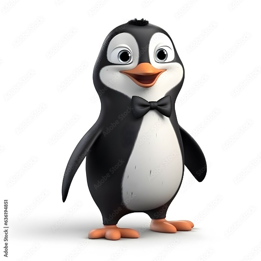 Fototapeta premium Full body 3d character of a cute penguin wearing a black suit on a white background