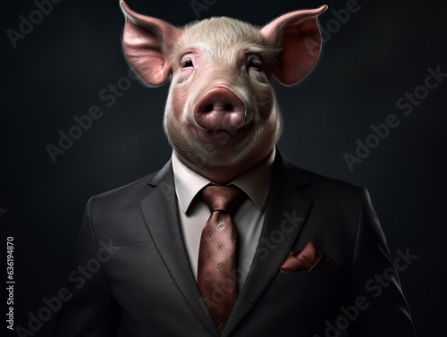 face of pig in suit and tie