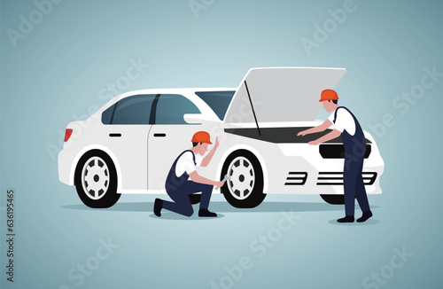 Car service, Worker repairing car.