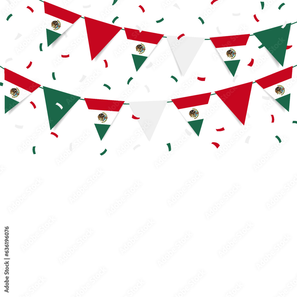 Vector Illustration of Mexico Independence Day. Garland with the flag of Mexico on a white background.
Vector Illustration of Mexico Independence Day. Garland with the flag of Mexico on a white background.