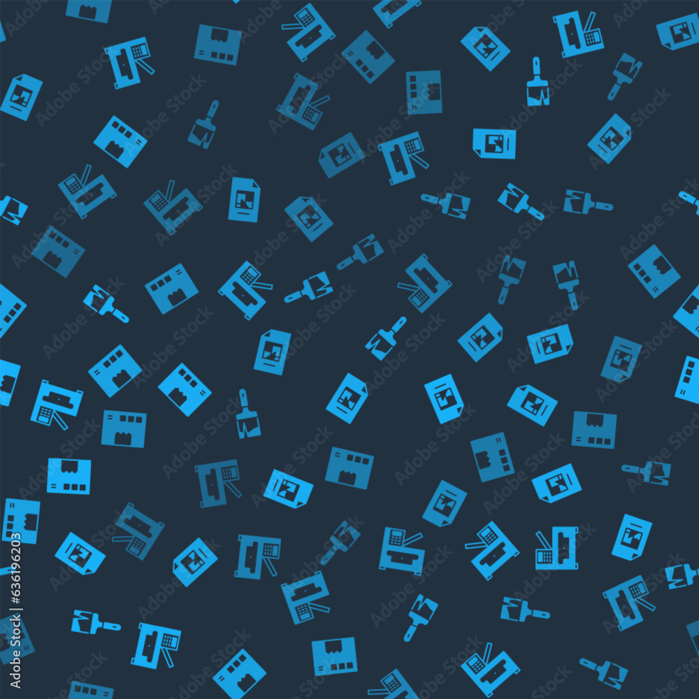 Set Copy machine, File document, Paint brush and Carton cardboard box on seamless pattern. Vector
