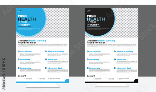 Medical flyer template, brochure background. Vector design. A4 size for poster, flyer or cover. photo