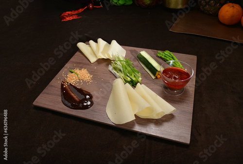 Sticker roasted bbq whole china Beijing Peking duck in crispy skin w red honey sauce, wr
