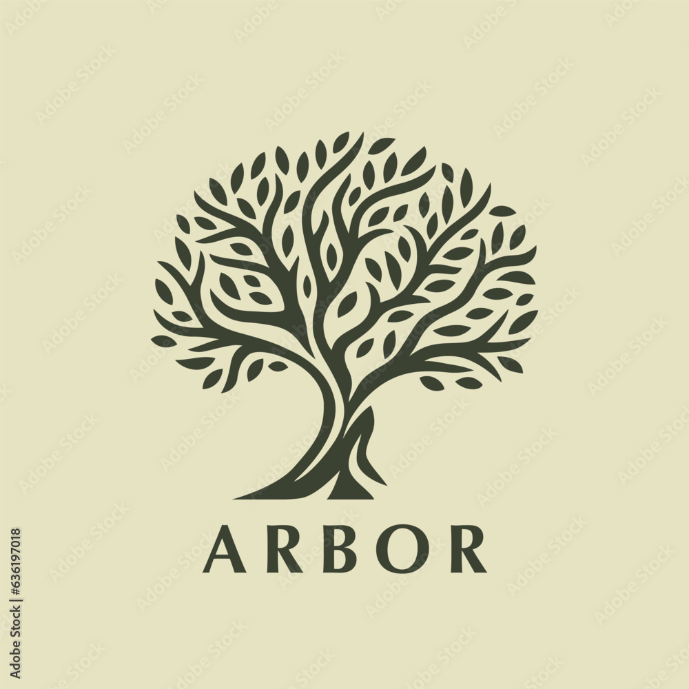 Obraz premium Arbor tree logo mark design. Organic nature icon. Natural plant emblem. Tree of life symbol. Vector illustration.