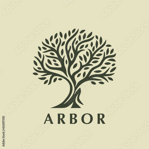Arbor tree logo mark design. Organic nature icon. Natural plant emblem. Tree of life symbol. Vector illustration.