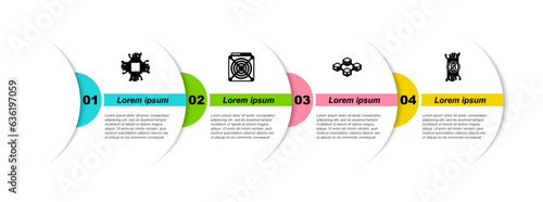 Set line Processor, ASIC Miner, Blockchain technology and Cryptocurrency bitcoin circuit. Business infographic template. Vector