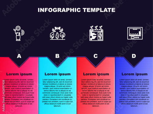Set line Smart farming technology, with drone, and Incubator for eggs. Business infographic template. Vector