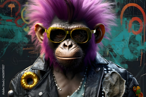 Punk style monkey Made with Generative AI