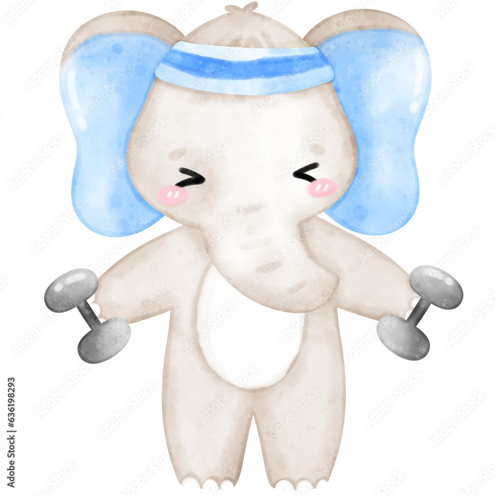 Cute Elephant Workout, Home Workout, Workout illustration, Animal Exercise Cute Elephant Workout, Home Workout, Workout illustration, Animal Exercise