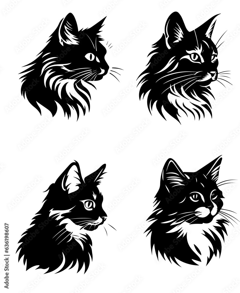 Obraz premium Cat Kitty face head vector logo style illustration packs in black color