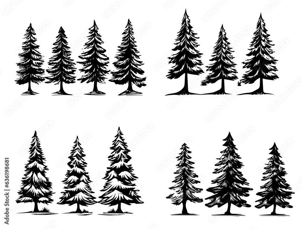 Vector xmas Pine tree silhouette mega set for events