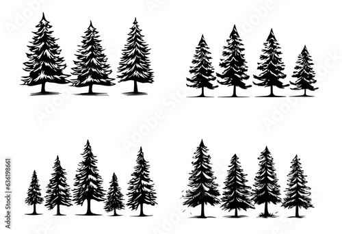 Vector xmas Pine tree silhouette mega set for events