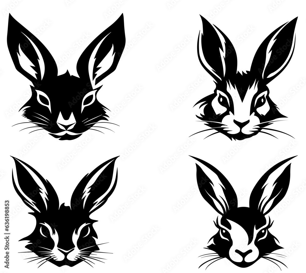 Fototapeta premium Ester Bunny rabbit face head logo style vector silhouette logo with empty background