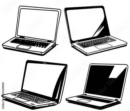 Laptop Silhouette logo icon monochrome black illustration with empty background