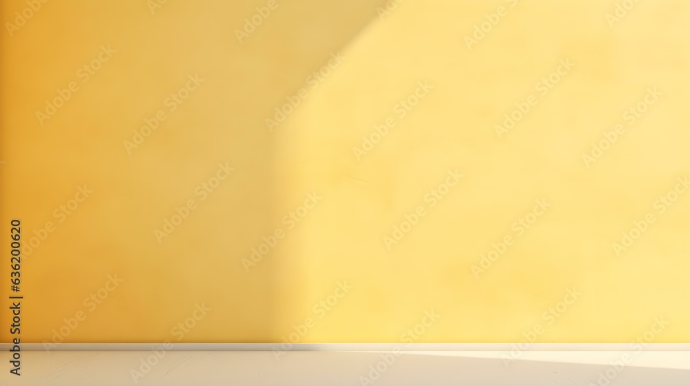 Empty Room in light yellow Colors with Shadows on the Wall. Elegant Studio Background for Product Presentation.

