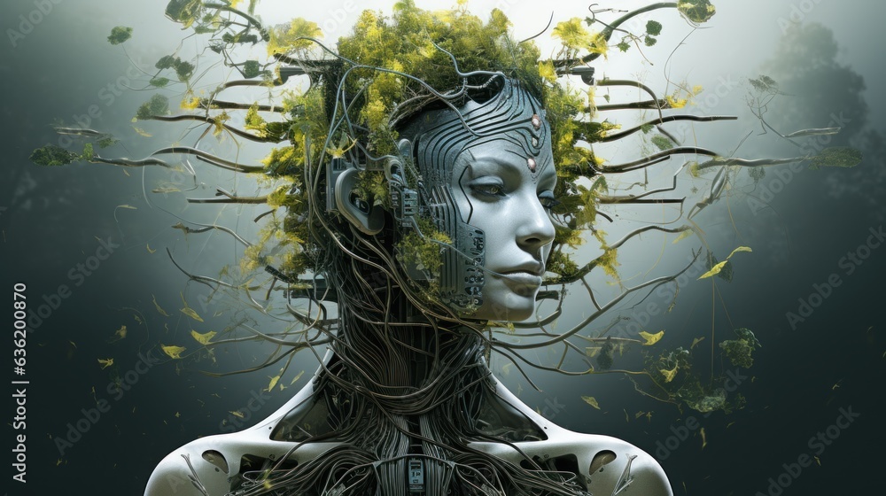 Cybernetic Organism: fusion of technology and nature, portraying an abstract entity with interconnected cyber and organic elements | generative ai Cybernetic Organism: fusion of technology and nature, portraying an abstract entity with interconnected cyber and organic elements | generative ai