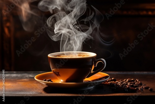 A steaming cup of hot coffee, Generative Ai