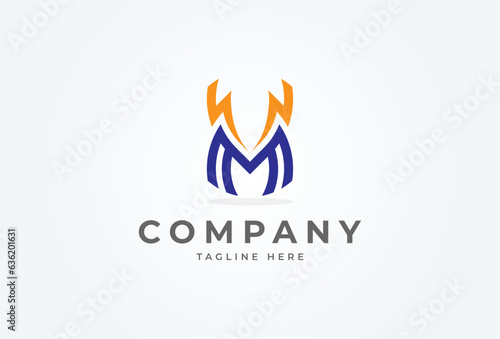 Initial Letter M thunder bolt Logo. letter M with thunder bolt icon combination isolated on white background, Flat style Logo Design Template element, vector illustration