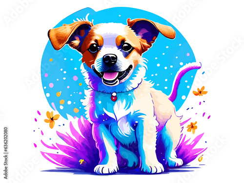 Cute Little Dog Floral Watercolor PNG Clipart 