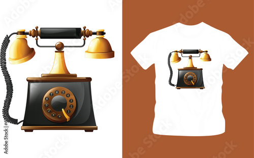 Nostalgic imagery from past of dial phone antique market element hand drawn shirt design editable template