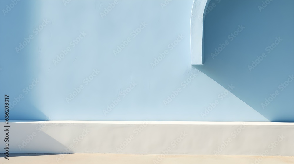 Empty Room in sky blue Colors with Shadows on the Wall. Elegant Studio Background for Product Presentation.
Empty Room in sky blue Colors with Shadows on the Wall. Elegant Studio Background for Product Presentation.