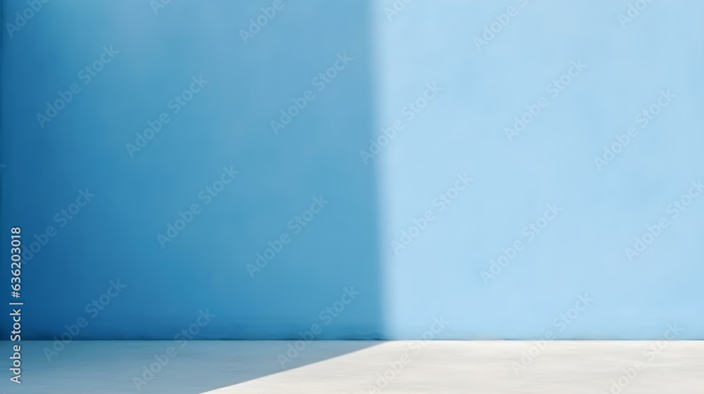 Empty Room in sky blue Colors with Shadows on the Wall. Elegant Studio Background for Product Presentation.
Empty Room in sky blue Colors with Shadows on the Wall. Elegant Studio Background for Product Presentation.