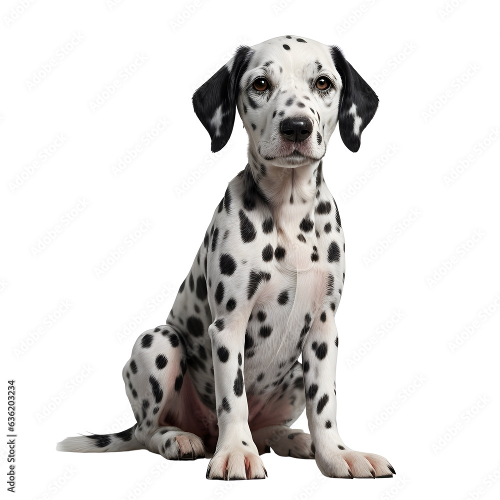Dalmation puppy cutout,front view. Generative ai art.
Dalmation puppy cutout,front view. Generative ai art.