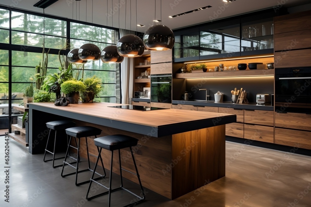 Modern kitchen with a sleek interior design, Generative Ai