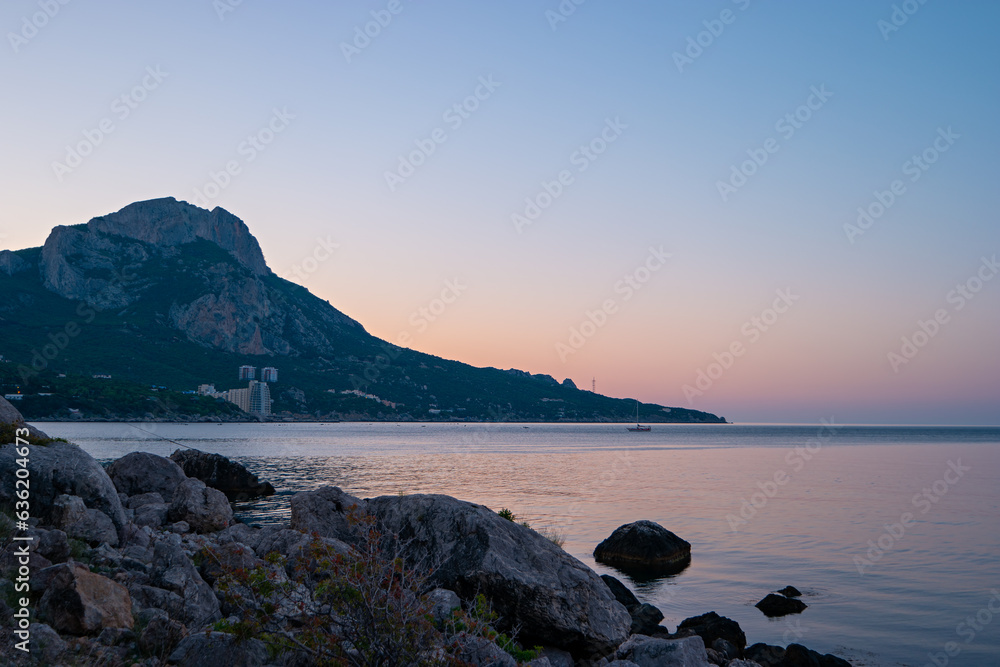 Bukhta Laspi, Sevastopol. One of the bays of the Black Sea on the southern coast of Crimea. Dawn over the sea