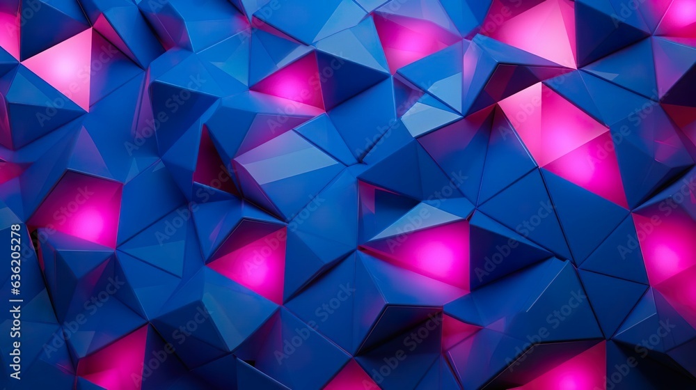 Illuminated Blue and Pink Abstract Surface with Tetr Illuminated Blue and Pink Abstract Surface with Tetr
