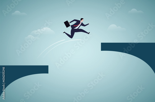 Businessman jumping to higher stage.Business opportunity.