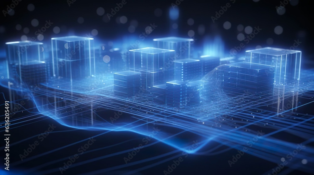 Smart Grid and Communication Concept. Blue Futuristi Smart Grid and Communication Concept. Blue Futuristi