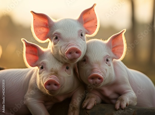 beautiful pigs on green meadow