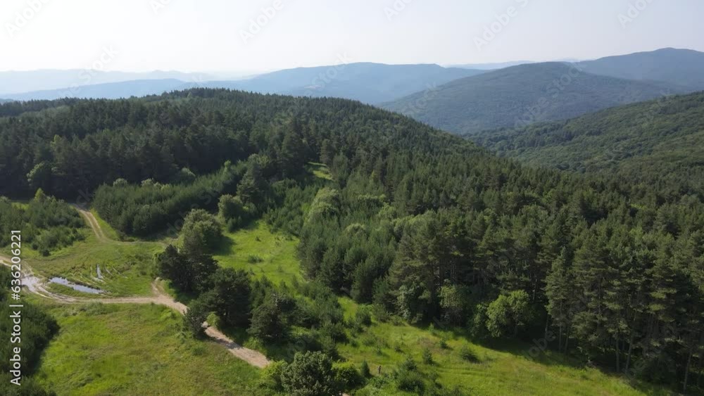 Aerial summer view of Koprivkite area at Rhodopes Mountain, Plovdiv Region, Bulgaria Aerial summer view of Koprivkite area at Rhodopes Mountain, Plovdiv Region, Bulgaria
