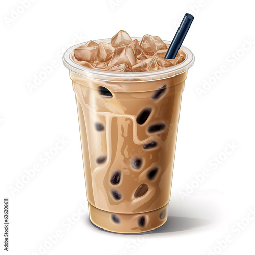 Watercolor coffee in cup. Ice latte, caramel, coffee, and tonic Isolated on white background photo