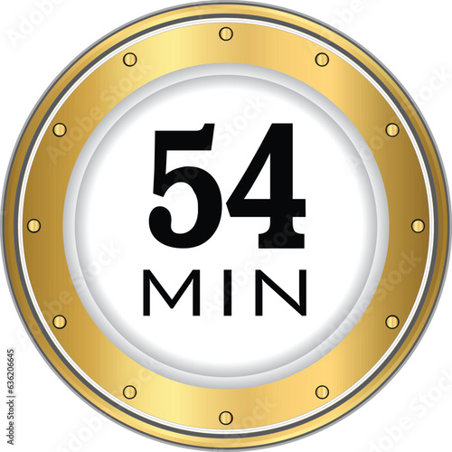 54 minute icon. Symbol for product labels. Different uses such as cooking time, cosmetic or chemical application time, waiting time . 54min time circle icon. isolated background.