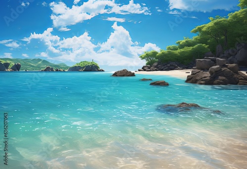 sunny beach scene with an ocean