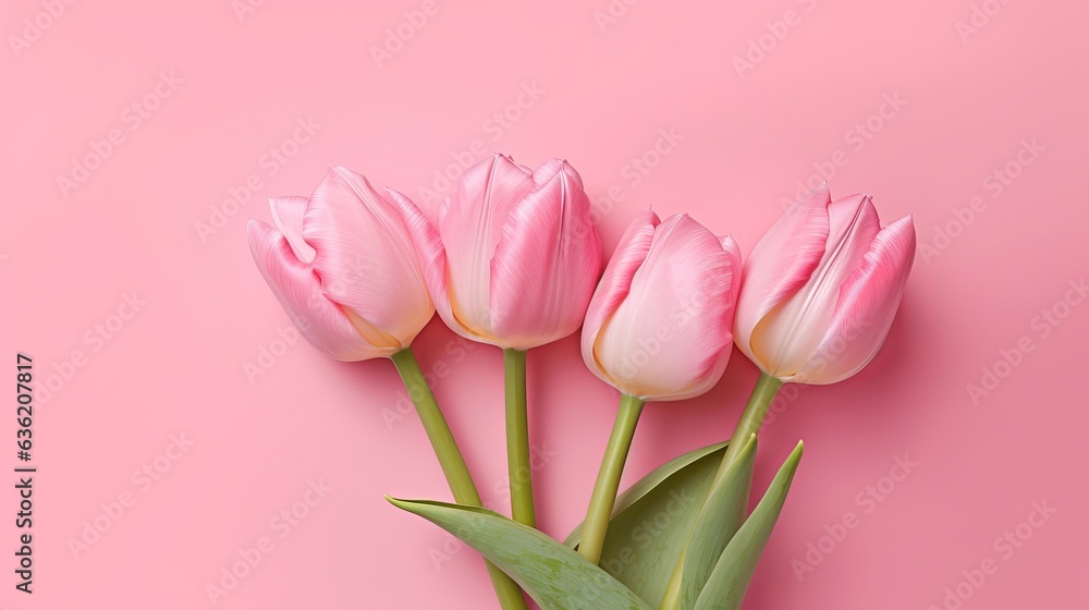 Bouquet of tulips. Flat lay Bouquet of tulips. Flat lay